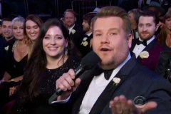 1 - January 2018 Picture of UB alumna and winner of the Grammy Music Educator Award, Melissa Salguero Class of 2015 with James Corden at the 2018 Grammys Award.